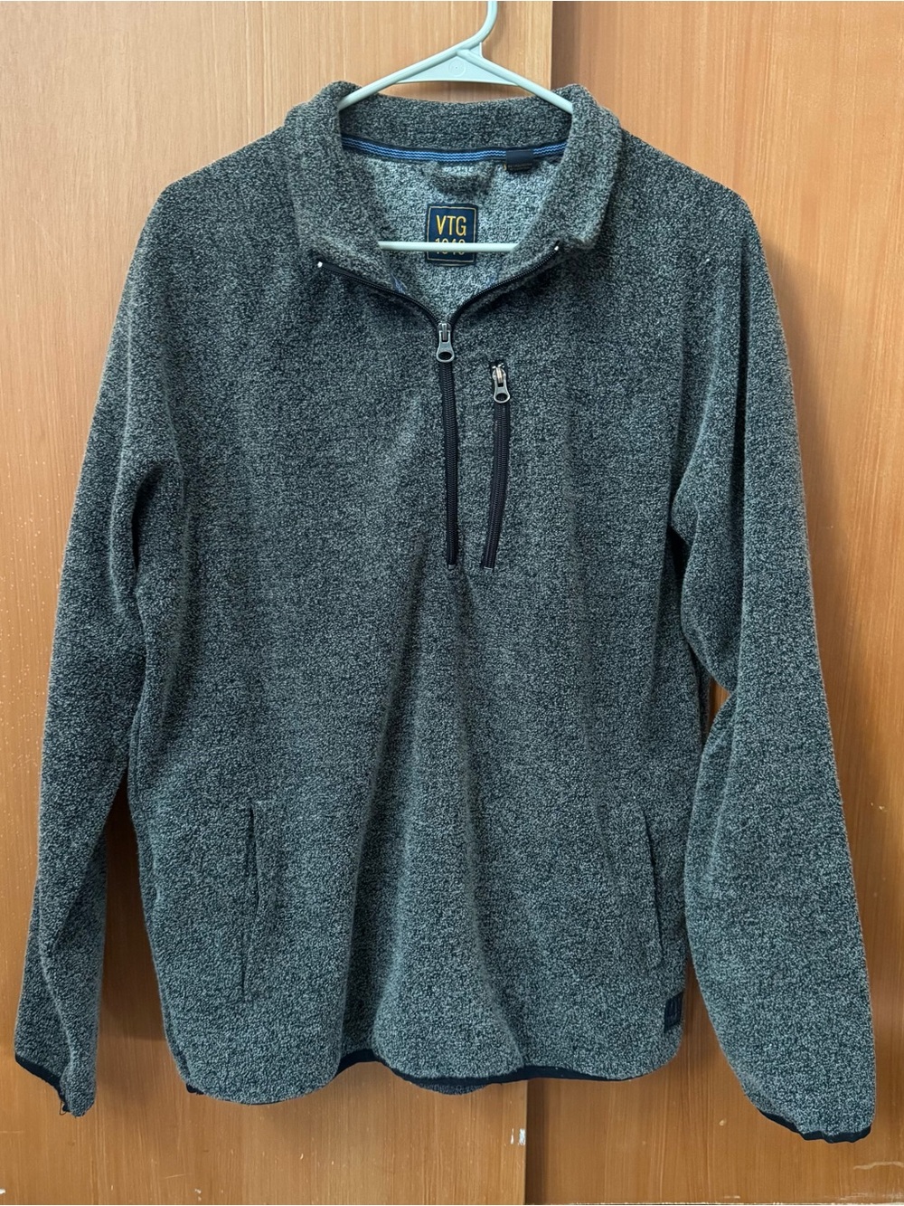 VTG Knit 1/4 Zip Mock Neck Sweater Gray Long Sleeve Pullover Size L